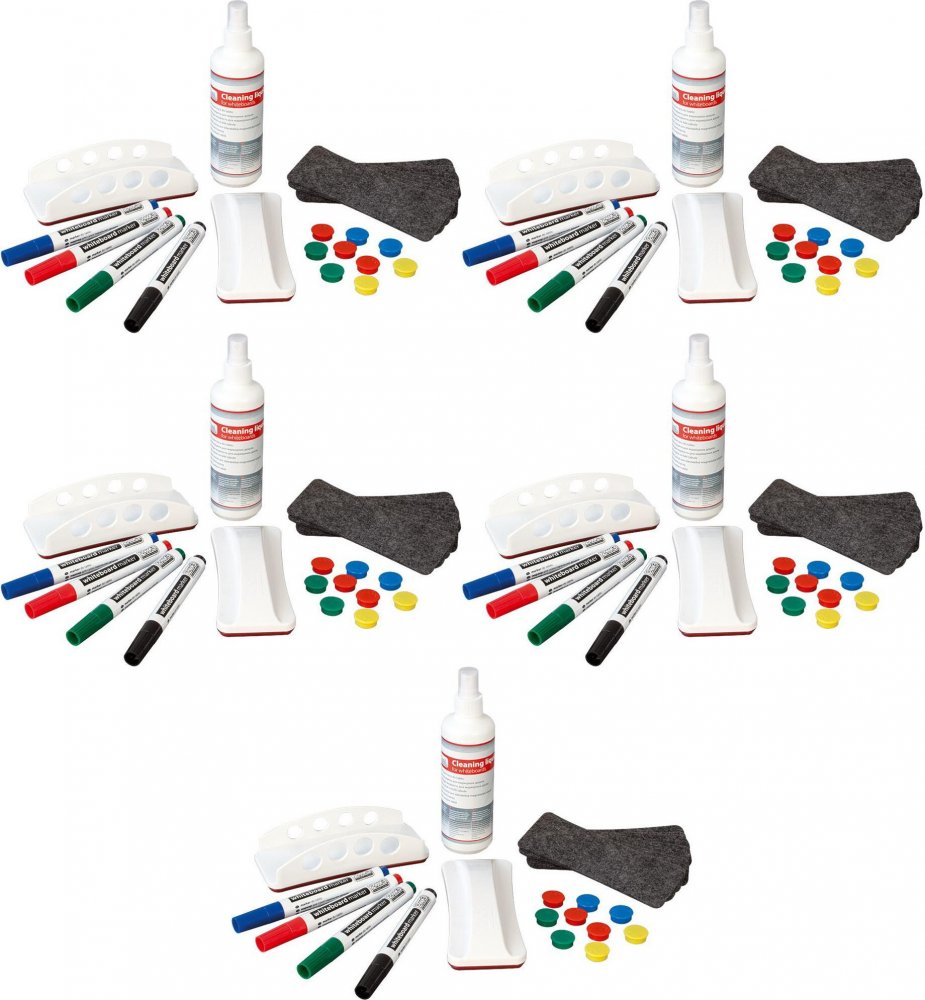 5x Zestaw startowy do tablic 2x3, 4 markery, 10 magnesów, 10 filców, holder magnetyczny, środek czyszczący w sprayu