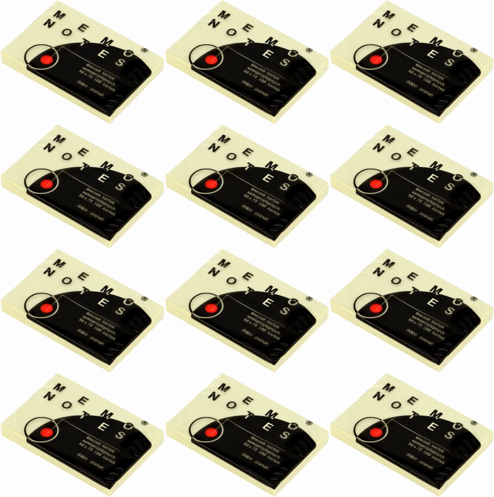 12x Karteczki samoprzylepne Dalpo Memo Notes, 50x75mm, 100 karteczek, żółty