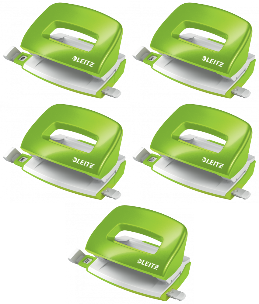 5x Dziurkacz mini Leitz NeXXt Wow, do 10 kartek, metaliczny zielony