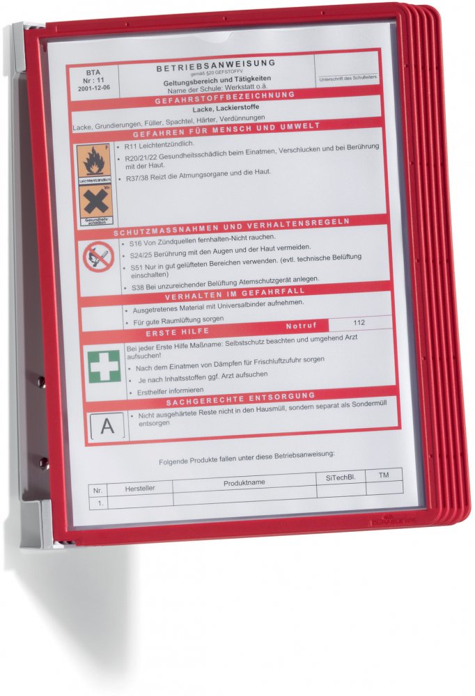 System paneli informacyjnych Durable Vario Wall 5, ścienny, A4, 5 paneli, czerwony