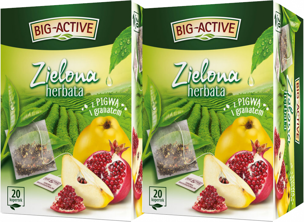 2x Herbata zielona smakowa w kopertach Big-Active, pigwa + granat, 20 sztuk x 1.7g