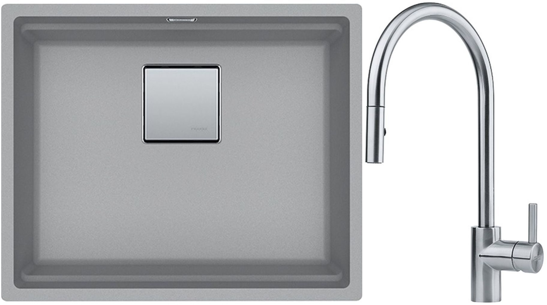 Franke Kanon KNG 110-52 zlewozmywak 52x42 cm Fragranite kamienny szary z baterią kuchenną Eos Neo stal szlachetna (1250528615, 1150590045) - Wysyłka w