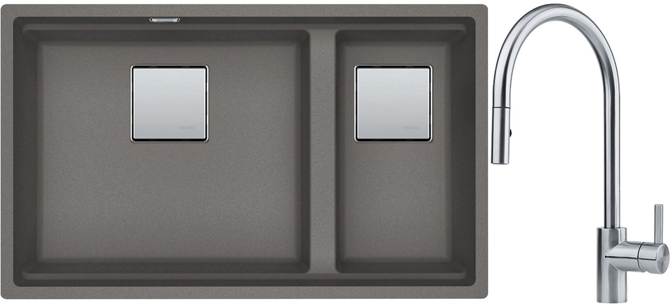 Franke Kanon KNG 120 zlewozmywak 76x46 cm Fragranite kamienny szary z baterią kuchenną Eos Neo stal szlachetna (1250528639, 1150590045)