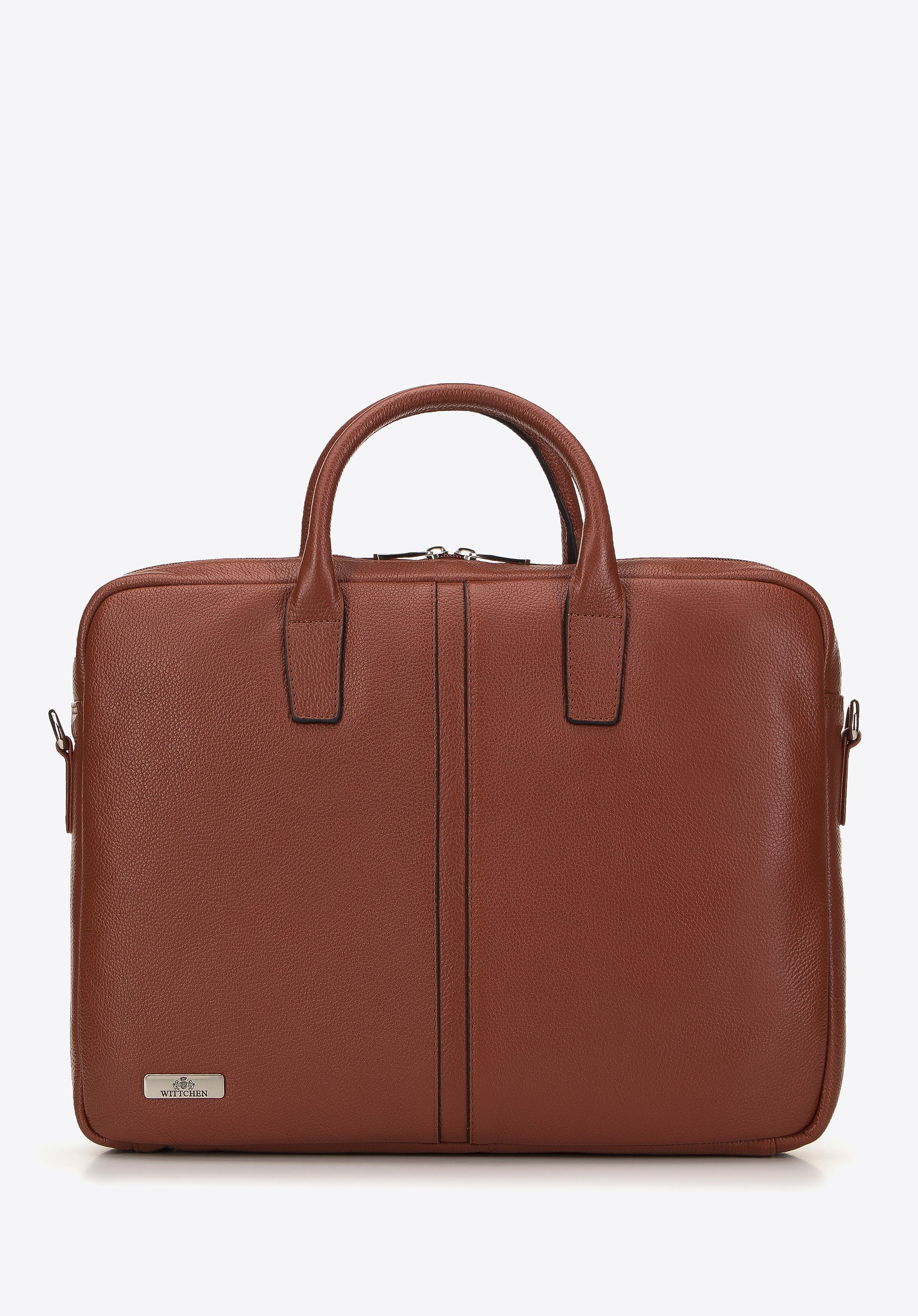 Torba na laptopa 11’’/12’’ skórzana z przeszyciem na środku brązowa