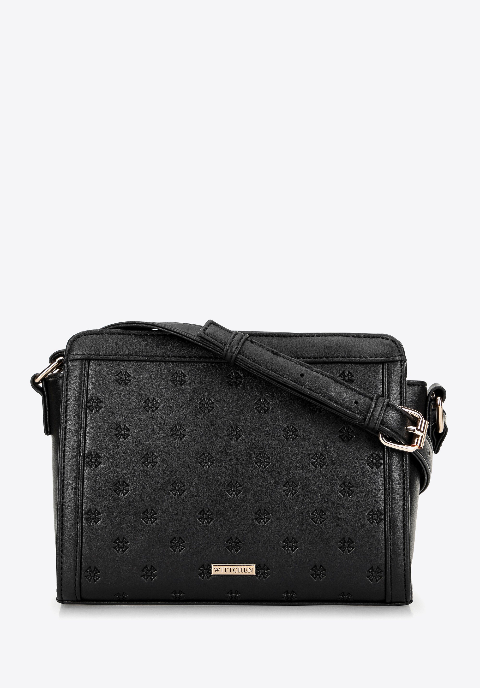 Damska torebka crossbody z tłoczonym monogramem czarna