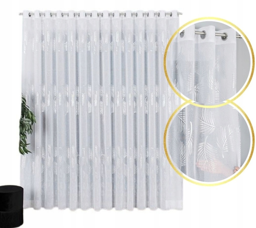 Firana gotowa przelotki srebrne liście wys 255x350 etamina batyst kółka