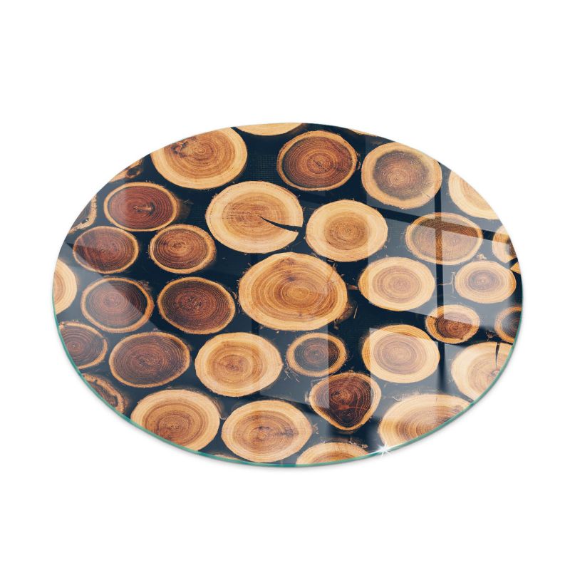 Szklana Podkładka Pod Kominek Okrąg Wallfluent Fi60 cm Kompozycja z drewnianych fragmentów 1 szt.