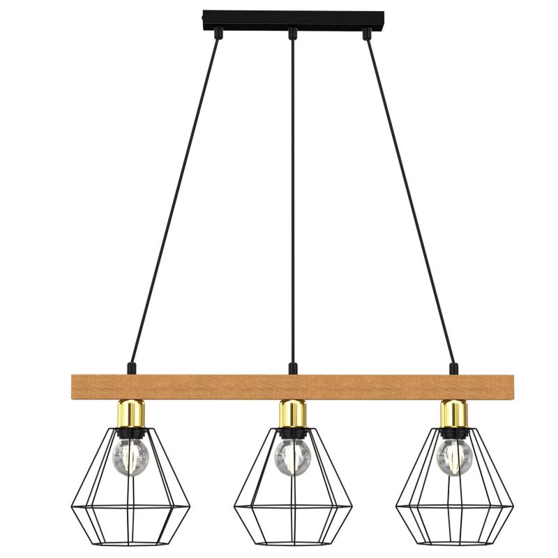 Lampa wisząca Luminex Vastra czarny matowa-jasne drewno-złota wym: 110 x 73 x 19 cm 3xE27 x 15W 1 szt.