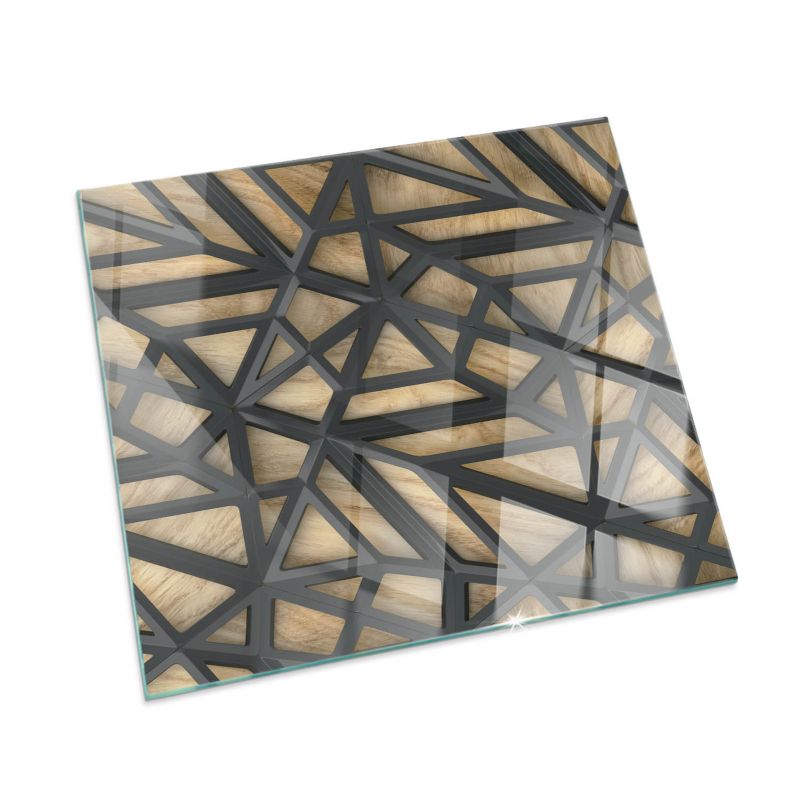Szklana Podkładka Pod Kominek Kwadrat Wallfluent 60x60 cm Drewniana geometria 1 szt.