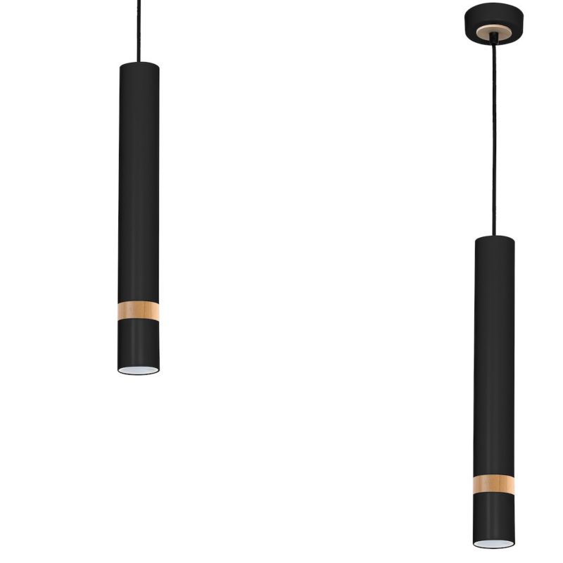Lampa wisząca Milagro Joker 3055 czarna-jasne drewno szerokość 8 cm 1xGU10 x 40W 1 szt.