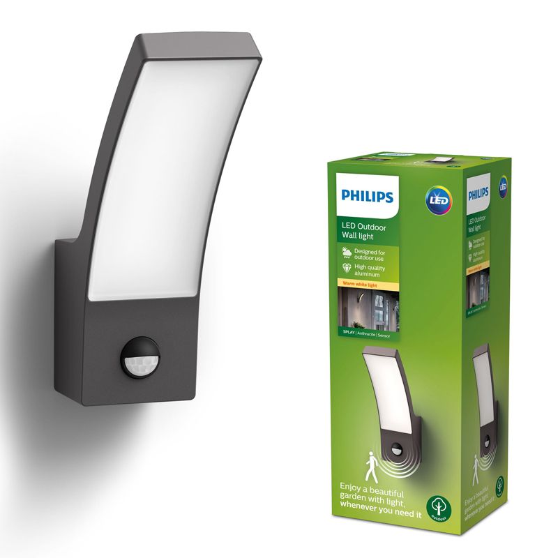 Kinkiet Ogrodowy Philips Lampa Elewacyjna Zewnętrzna LED 12W 1100lm 2700K IP44 z Czujnikiem Ruchu i Zmierzchu Antracyt 1 szt.
