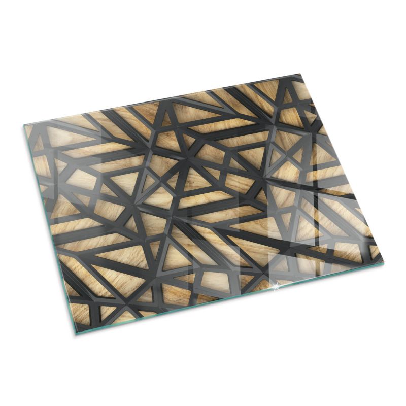 Szklana Podkładka Pod Kominek Prostokąt Wallfluent 80x60 cm Drewniana geometria 1 szt.
