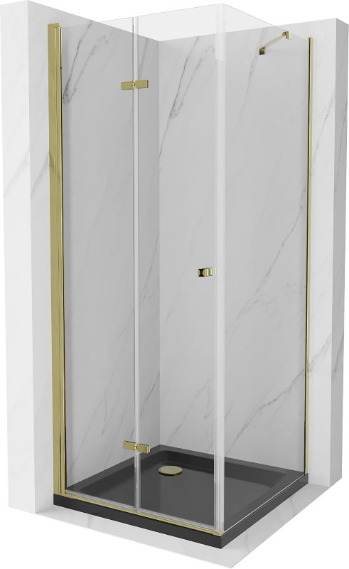 Kabina prysznicowa Mexen Lima składana 90 x 90 cm transparent złota + brodzik Flat czarny