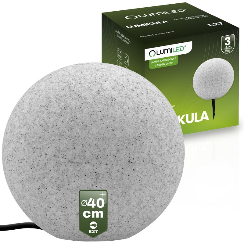 Lampa Ogrodowa LED Lumiled Oprawa Zewnętrzna Kamienna Kula 40cm E27 IP65 1 szt.