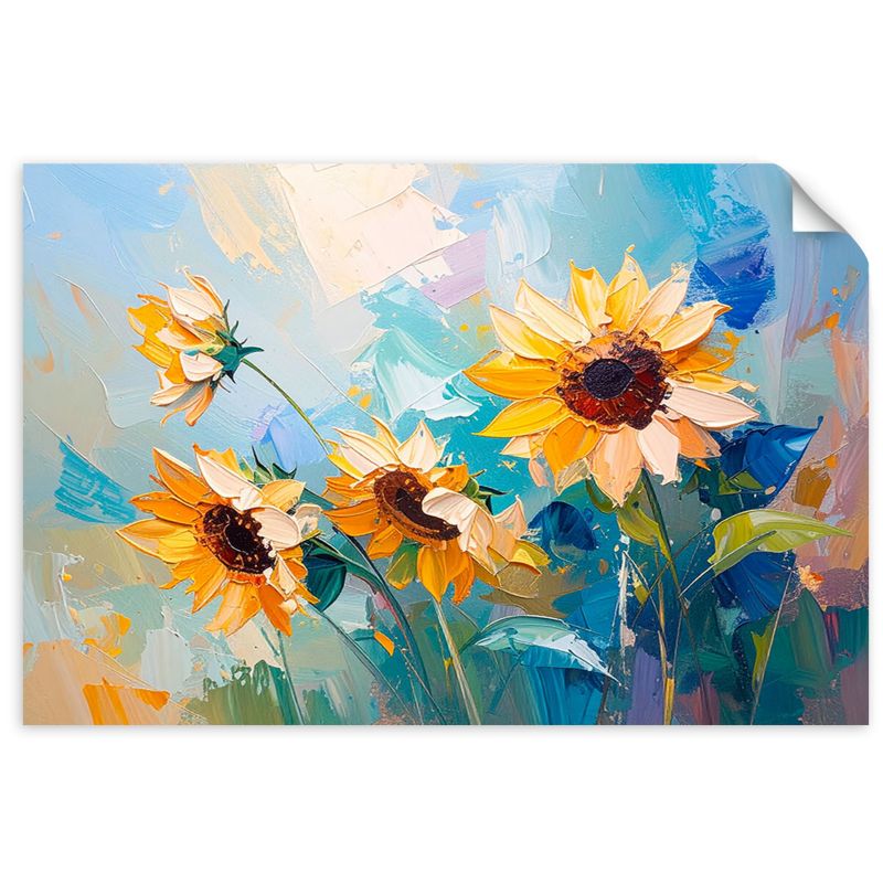 Plakaty samoprzylepne do salonu sypialni Feeby Słoneczniki Kwiaty imitacja farby olejnej 90x60cm 1szt