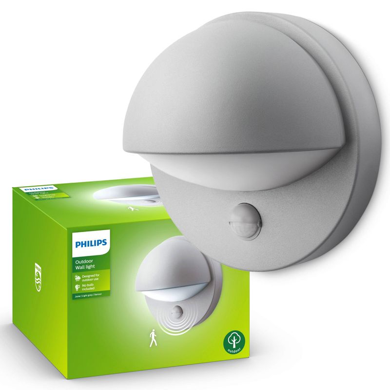 Kinkiet Ogrodowy Philips Lampa Elewacyjna Zewnętrzna E27 IP44 z Czujnikiem Ruchu i Zmierzchu Szara 1 szt.