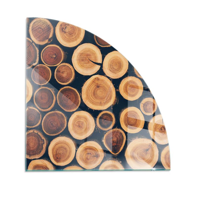 Szklana Podkładka Pod Kominek Ćwiartka Wallfluent 100x100 cm Kompozycja z drewnianych fragmentów 1 szt.