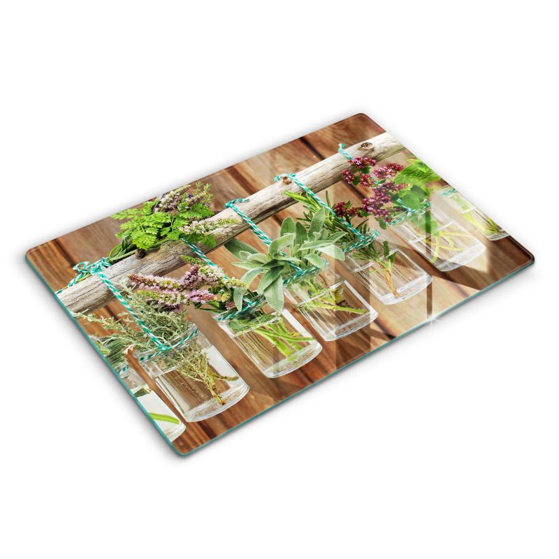 Szklana deska do krojenia Wallfluent 80x52 cm Zioła rośliny vintage 1 szt.