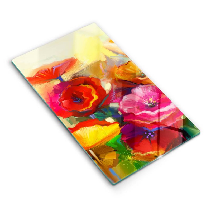 Szklana deska do krojenia Wallfluent 30x52 cm Malowane kolorowe kwiaty 1 szt.