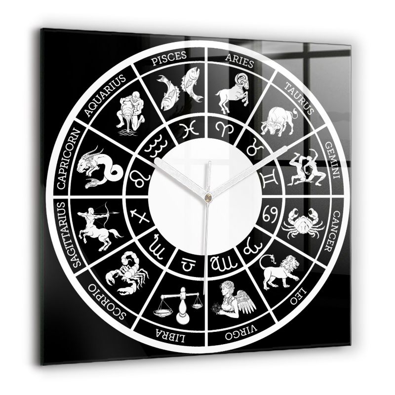 Zegar szklany białe wskazówki Wallfluent 60x60 cm Zodiakalny 1 szt.