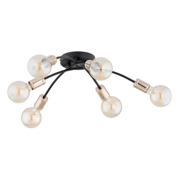 Lampa sufitowa wisząca Alfa Lensi 2288 czarna-stare złoto industrialna 6xE27 x 15W 1 szt.