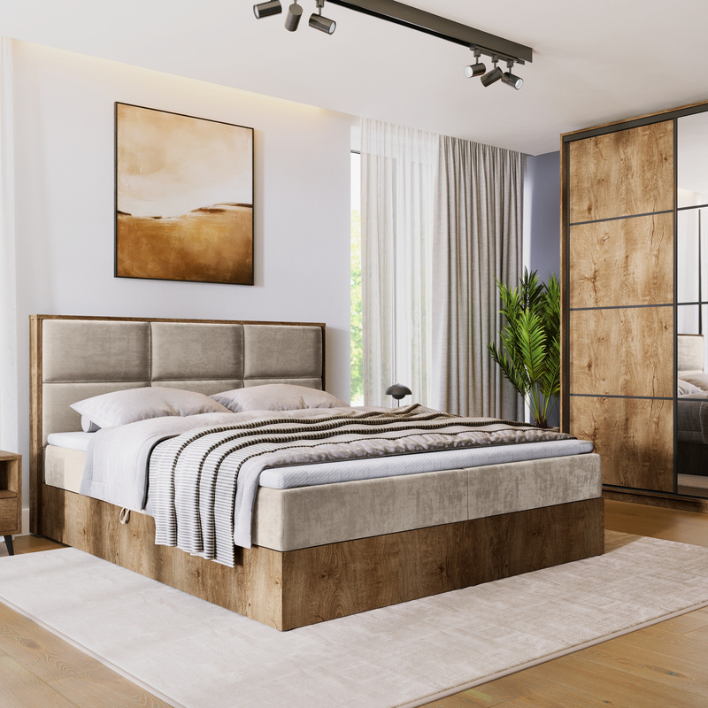 Dwuosobowe łóżko kontynentalne 180x200 cm z pojemnikiem na pościel LOFT