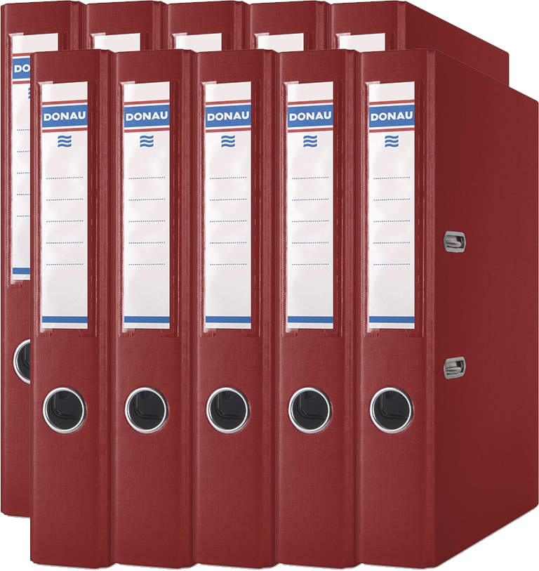 10x Segregator A4 Donau Master, 50mm, do 350 kartek, bordowy