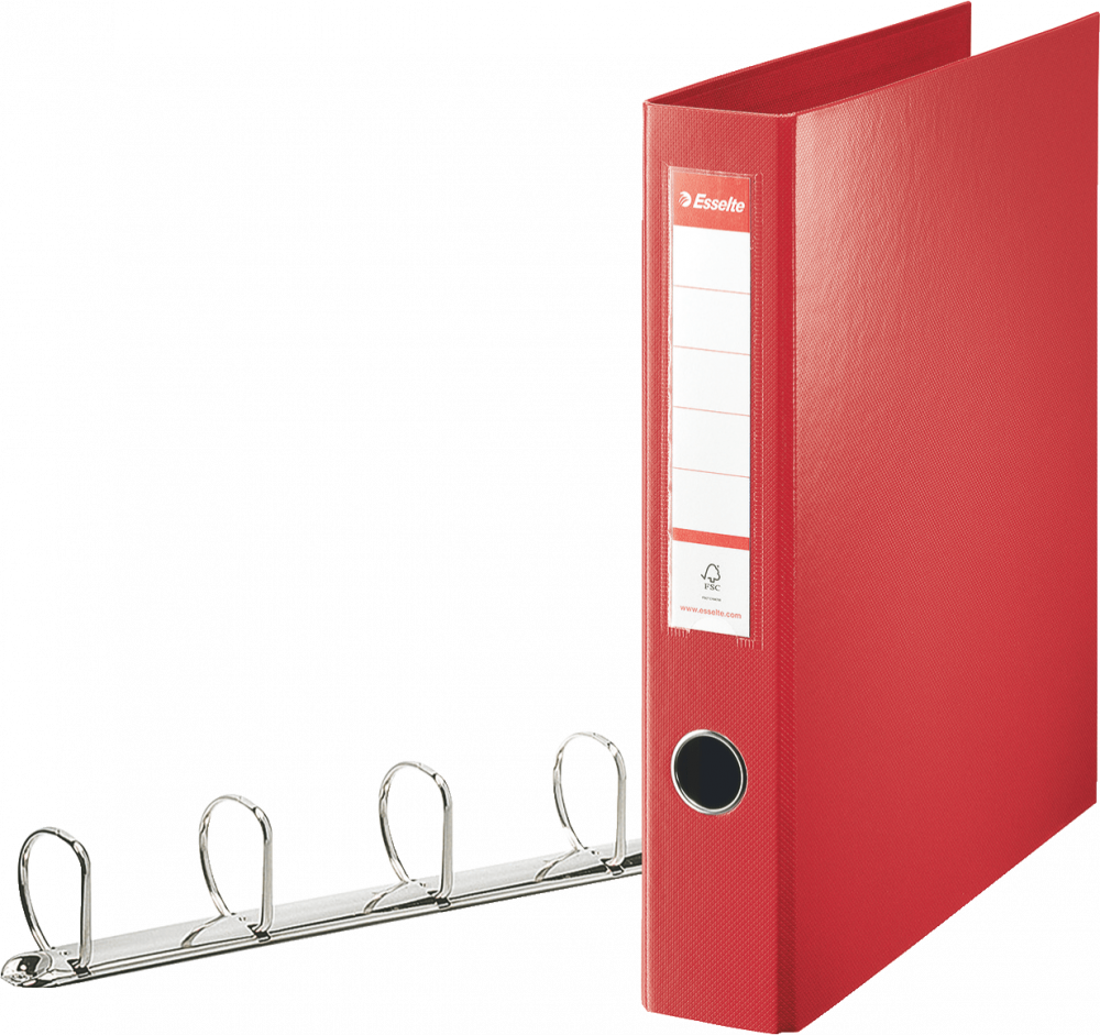 Segregator Esselte Combi, A4, szerokość grzbietu 60mm, do 380 kartek, 4 ringi, czerwony