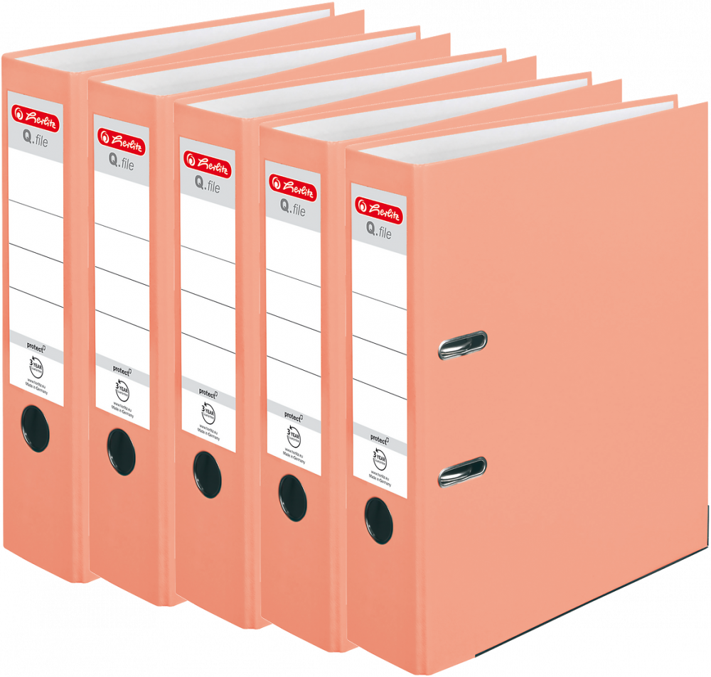 5x Segregator A4 Herlitz Q.file, 80mm, łososiowy