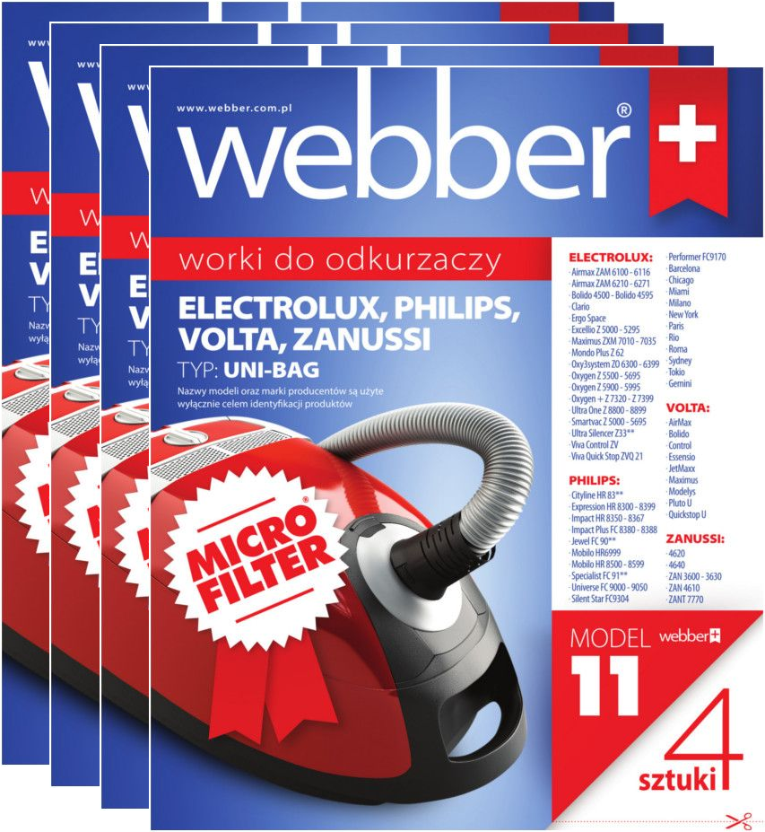 4x Worki do odkurzacza Webber 11 Uni-bag, 4 sztuki