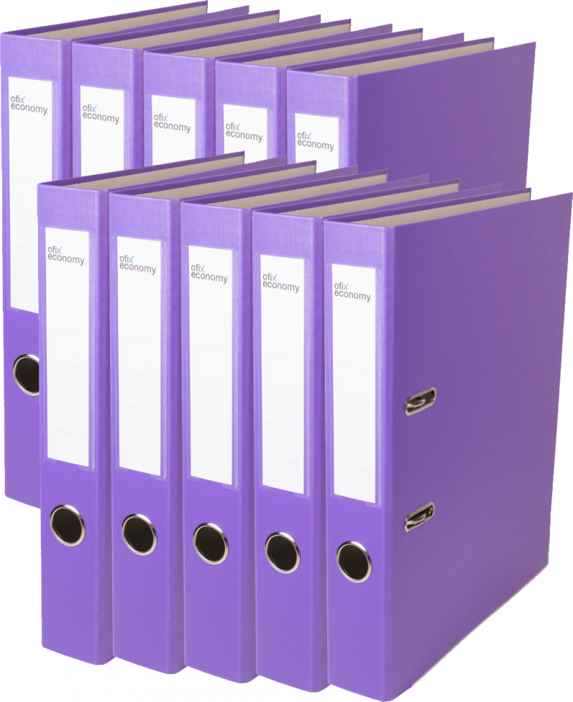 10x Segregator A4 Ofix Economy, 50mm, do 350 kartek, fioletowy
