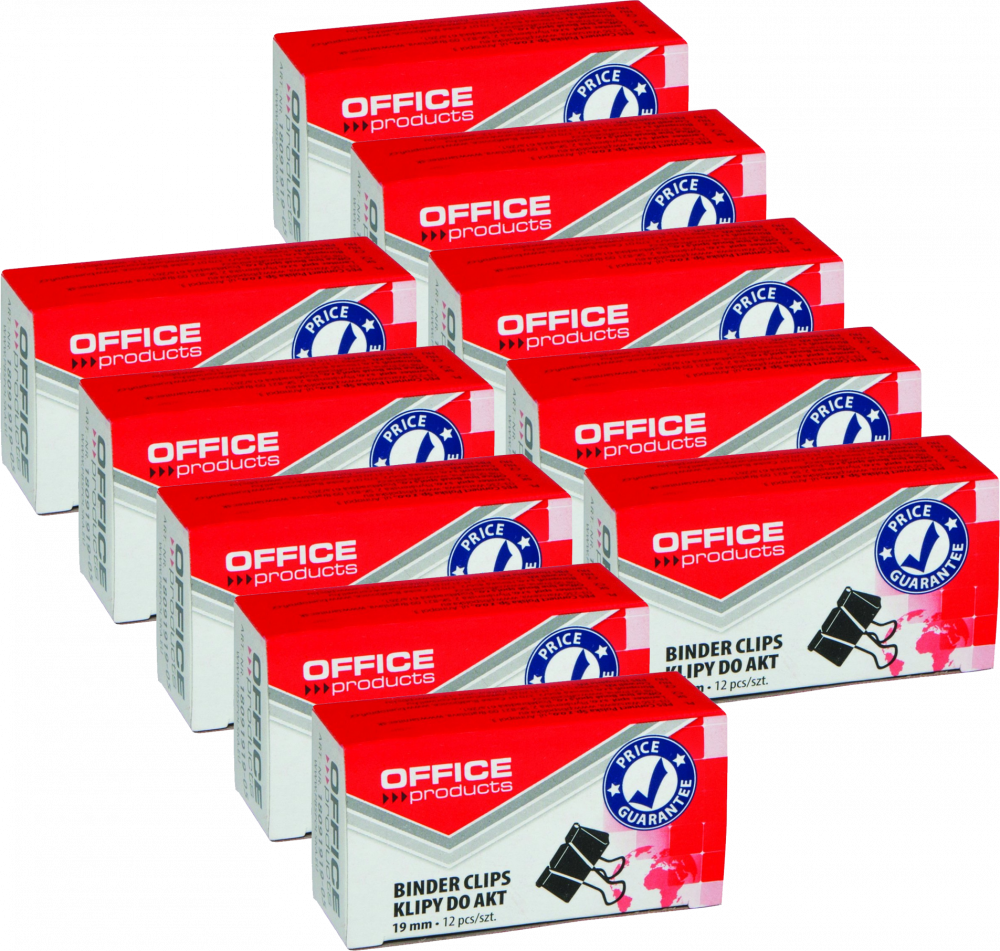 10x klip biurowy Office Products, 19mm, 12 sztuk, czarny