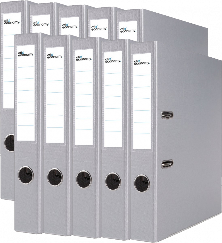 10x Segregator A4 Ofix Economy, z wyklejką, 50mm, do 350 kartek, szary
