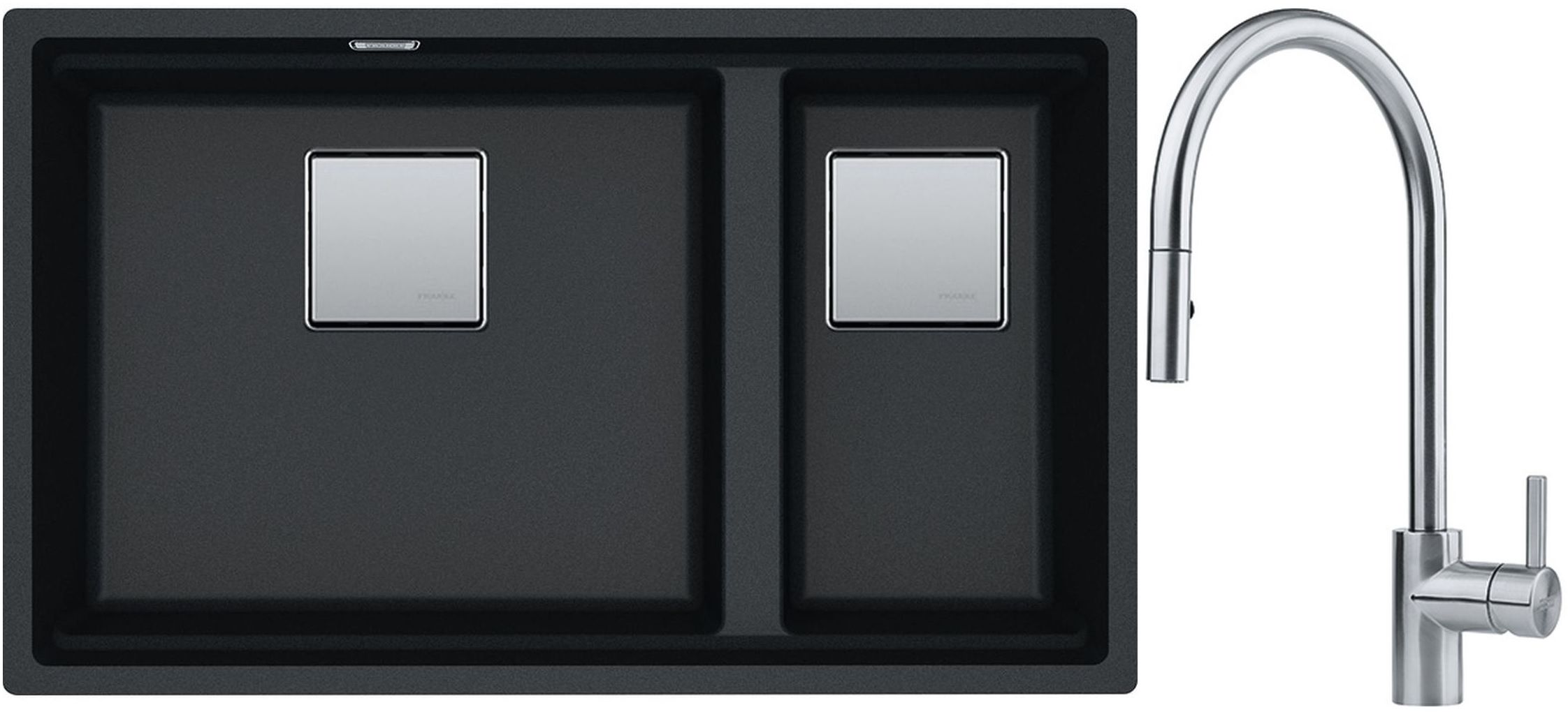 Franke Kanon KNG 120 zlewozmywak 76x46 cm Fragranite onyx z baterią kuchenną Eos Neo stal szlachetna (1250528636, 1150590045)