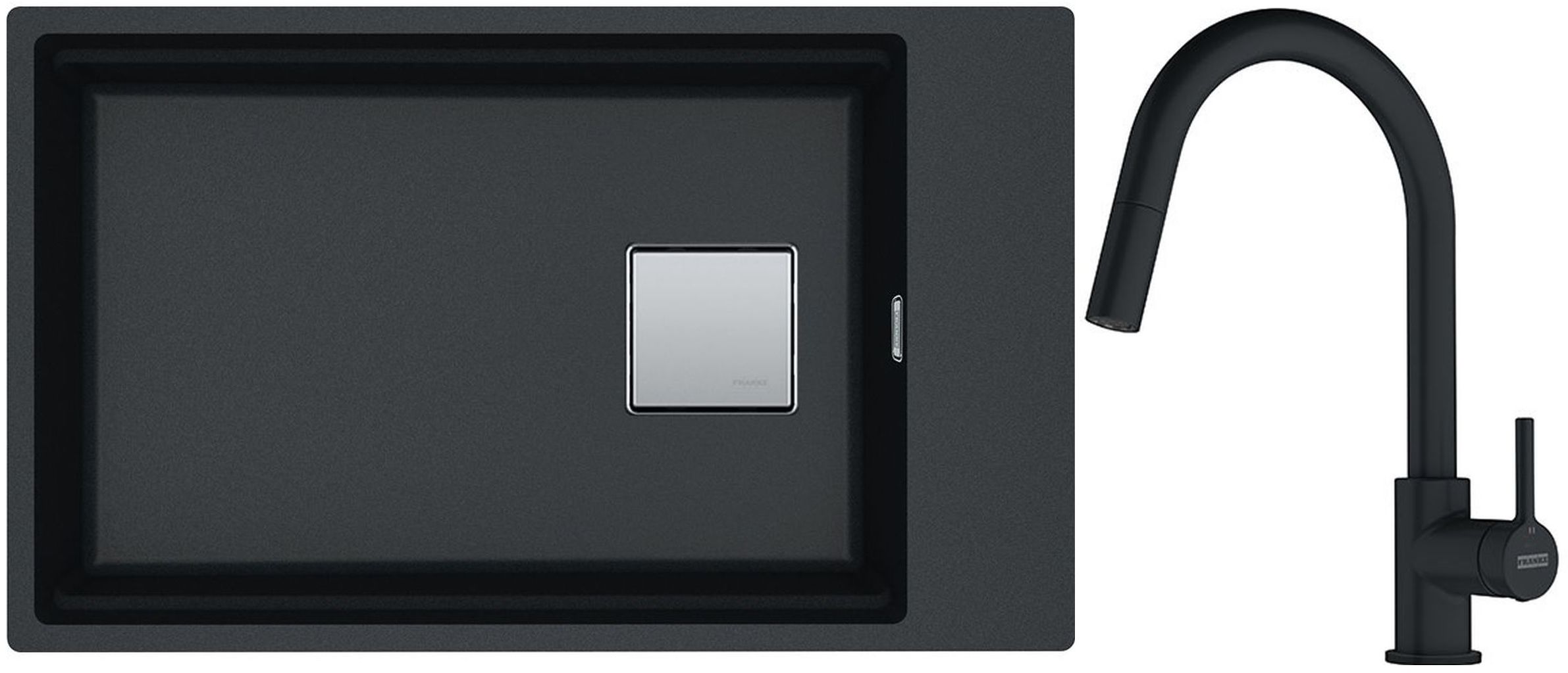 Franke Kanon KNG 110-62 zlewozmywak 62x42 cm Fragranite onyx z baterią kuchenną Lina Pull-Out czarny mat (1250528620, 1150626053)