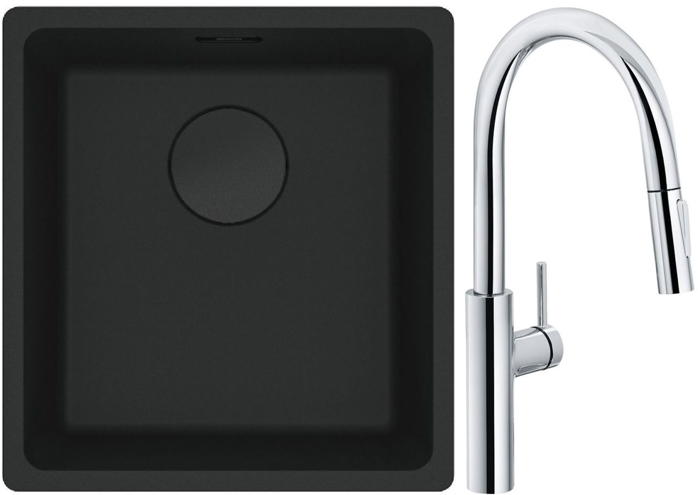 Franke Maris MRG 110-37 zlewozmywak 40x37 cm Fragranit + czarny mat z baterią kuchenną Pescara L Slide-In chrom (1250697760, 1150538940)
