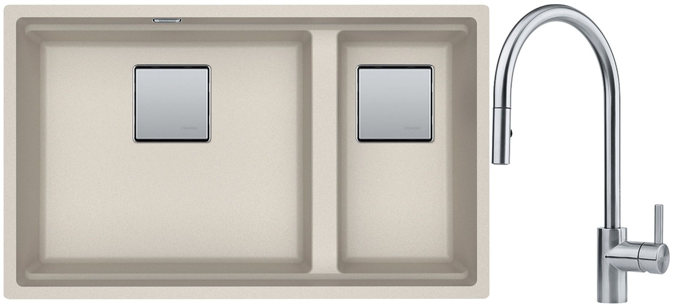 Franke Kanon KNG 120 zlewozmywak 76x46 cm Fragranite orzechowy z baterią kuchenną Eos Neo stal szlachetna (1250528634, 1150590045)