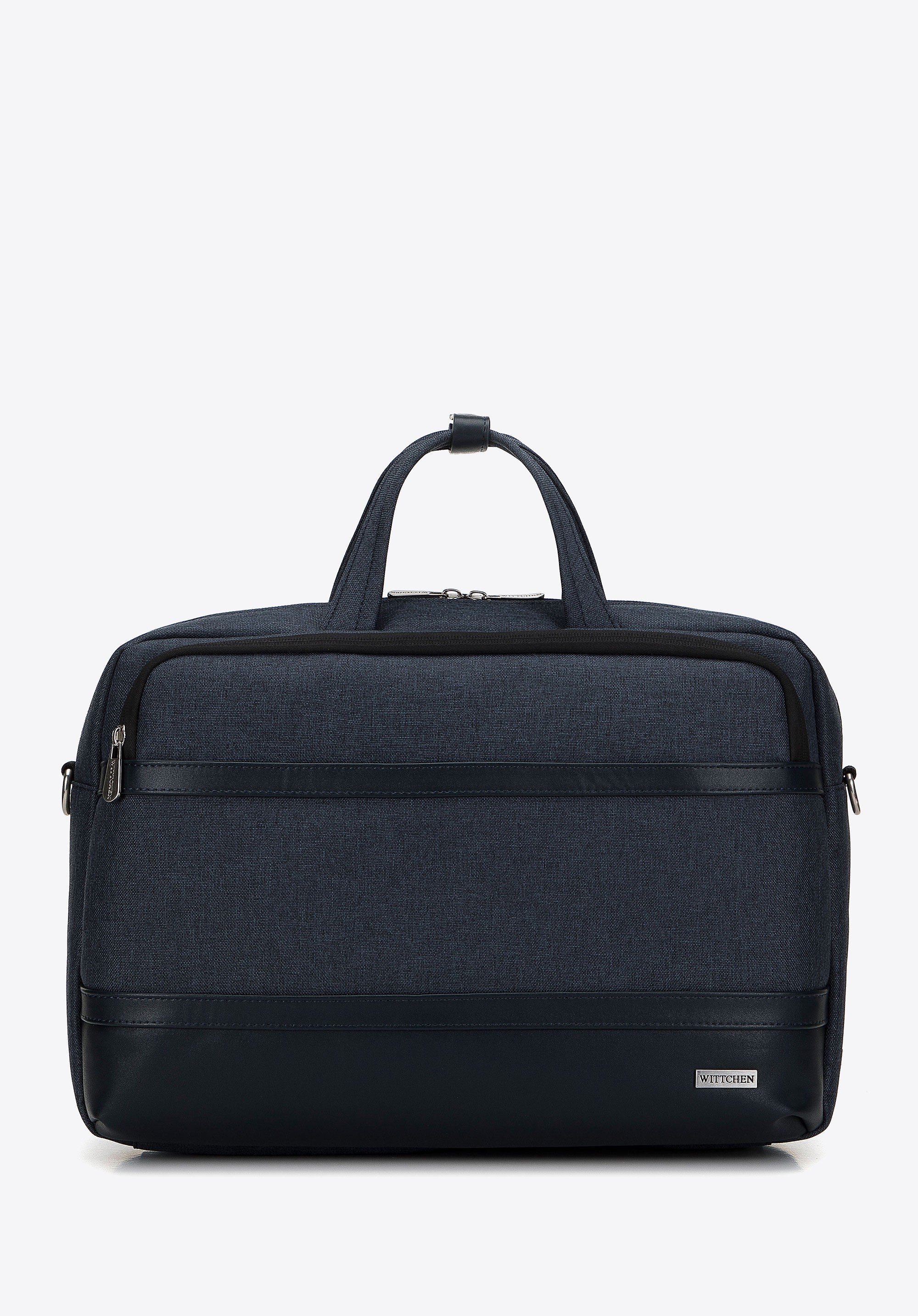 Męska torba na laptopa 15,6” z lamówką z ekoskóry granatowa