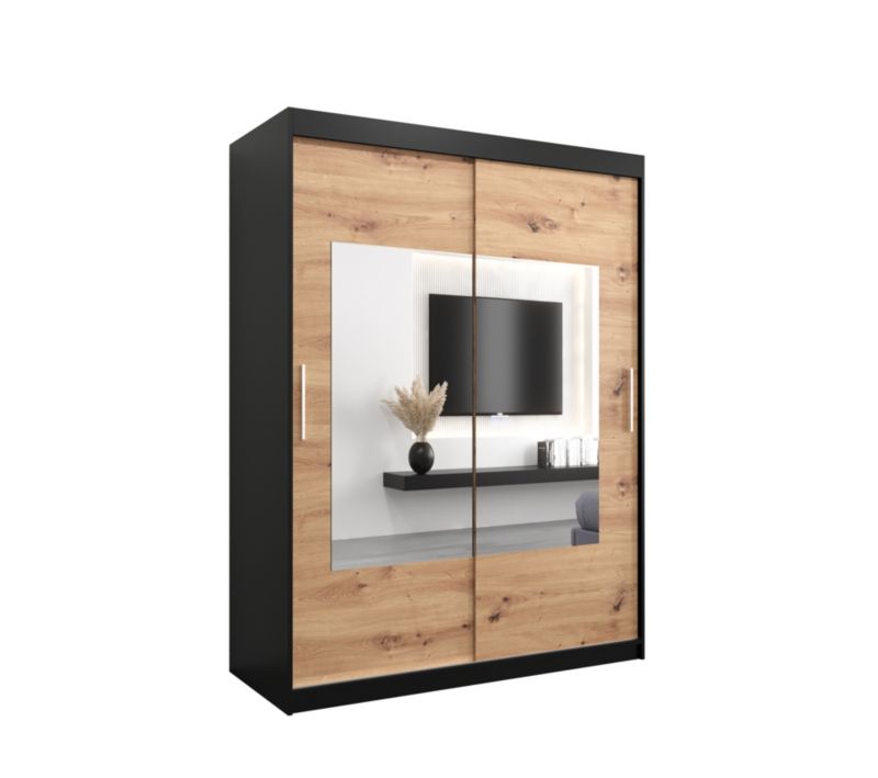 Szafa przesuwna Garderoba Abiks TORINO 150 czarny mat + dąb artisan 1 szt.