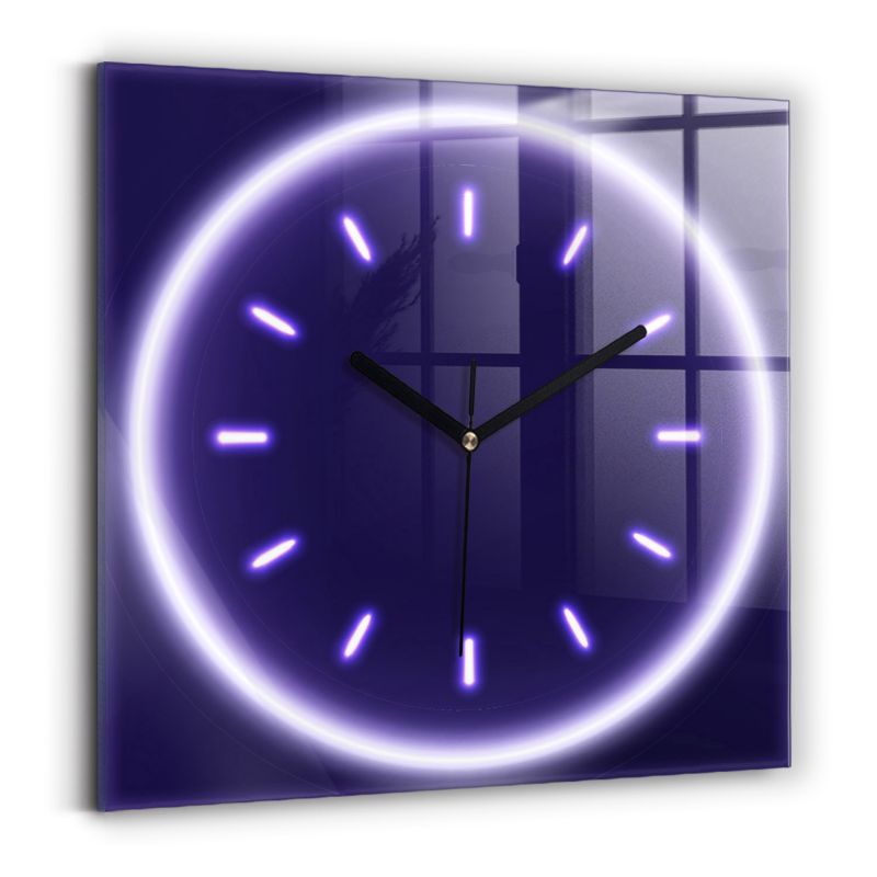 Zegar szklany czarne wskazówki Wallfluent 30x30 cm Neonowe kreski 1 szt.