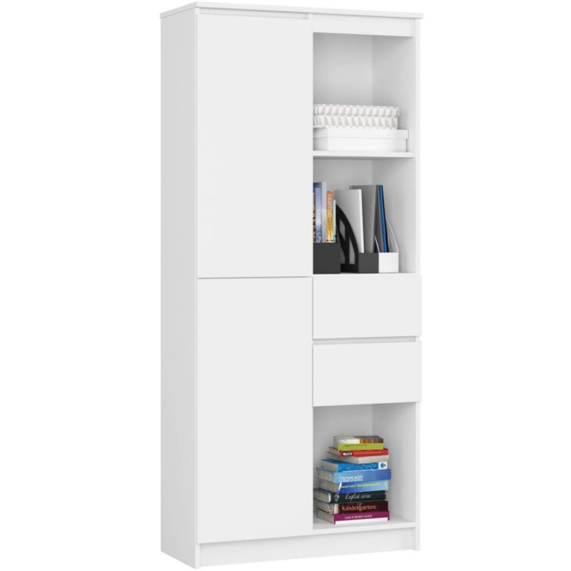 Regał Akord R15 Biały 80 cm 1 drzwi 2 szuflady kolor Biały mat 7 półek 80x35x180 cm 1 szt.