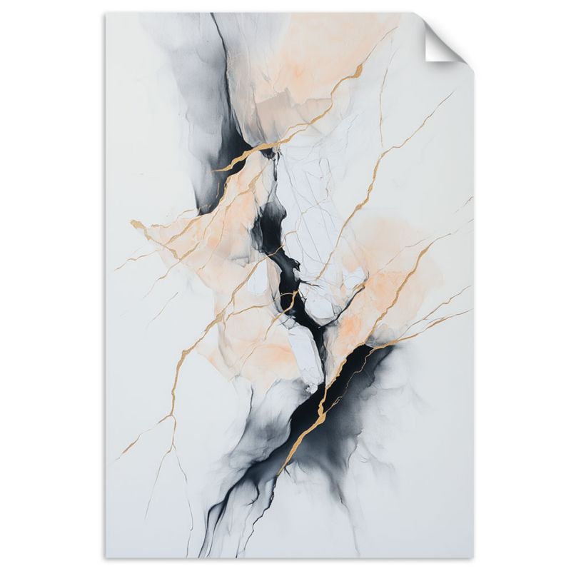 Plakaty samoprzylepne do salonu sypialni Feeby Abstrakcja Złote Linie pęknięcia szary 40x60cm 1szt