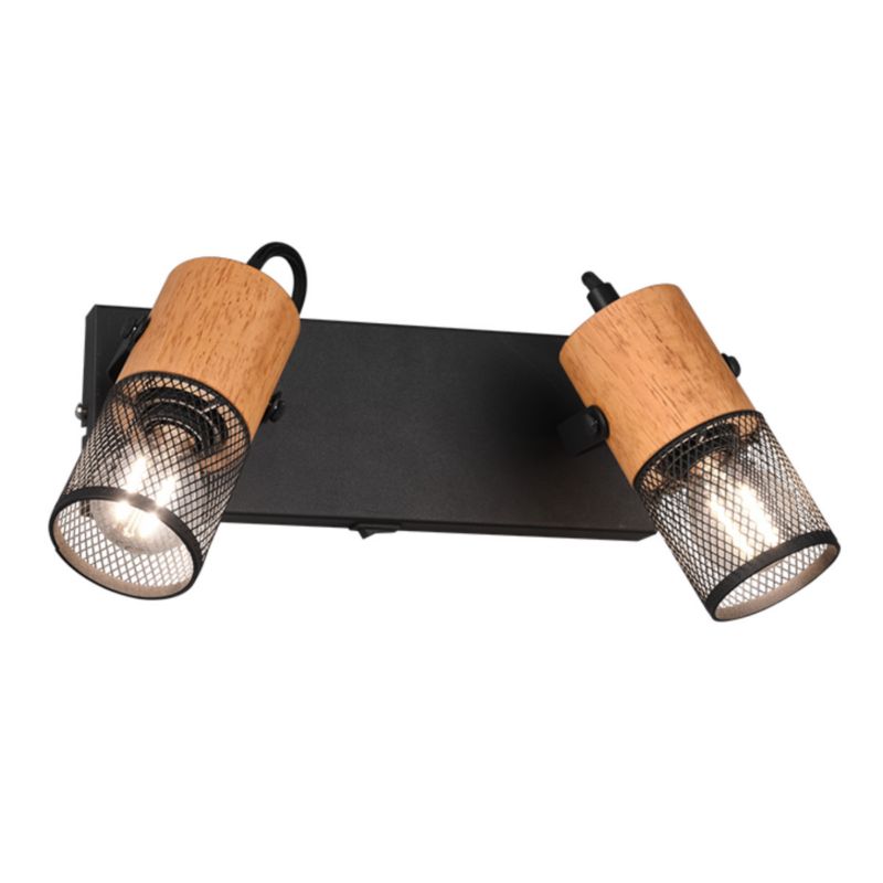 Lampa sufitowa wisząca Trio Tosh czarna-jasne drewno wym: 19,5 x 26 x 9 cm 2xE14 x 1 szt.