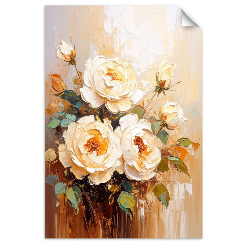Plakaty samoprzylepne do salonu sypialni Feeby Róże Kremowe Kwiaty Bukiet 90x130cm 1szt