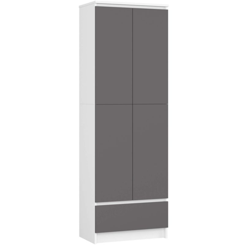 Regał Akord R60 Biały 60 cm 2 drzwi 1 szuflada kolor Grafit Szary mat 4 półki 60x35x180 cm 1 szt.