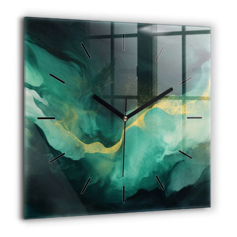 Zegar szklany czarne wskazówki Wallfluent 60x60 cm Zielony marmur 1 szt.