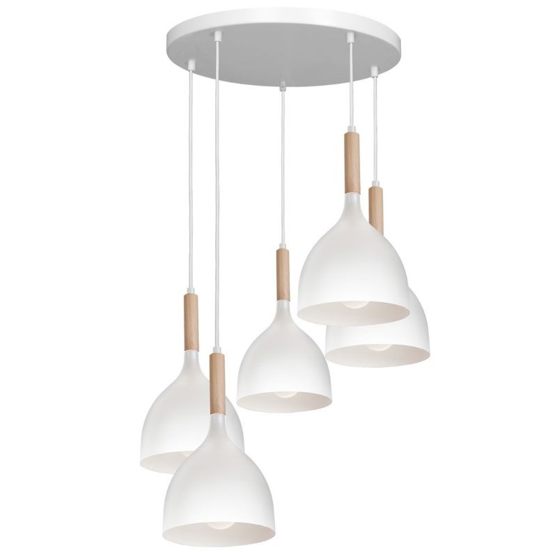 Lampa wisząca Luminex Noak Wood biały matowa-jasne drewno wym: 110 x 56 x 56 cm 5xE27 x 15W 1 szt.