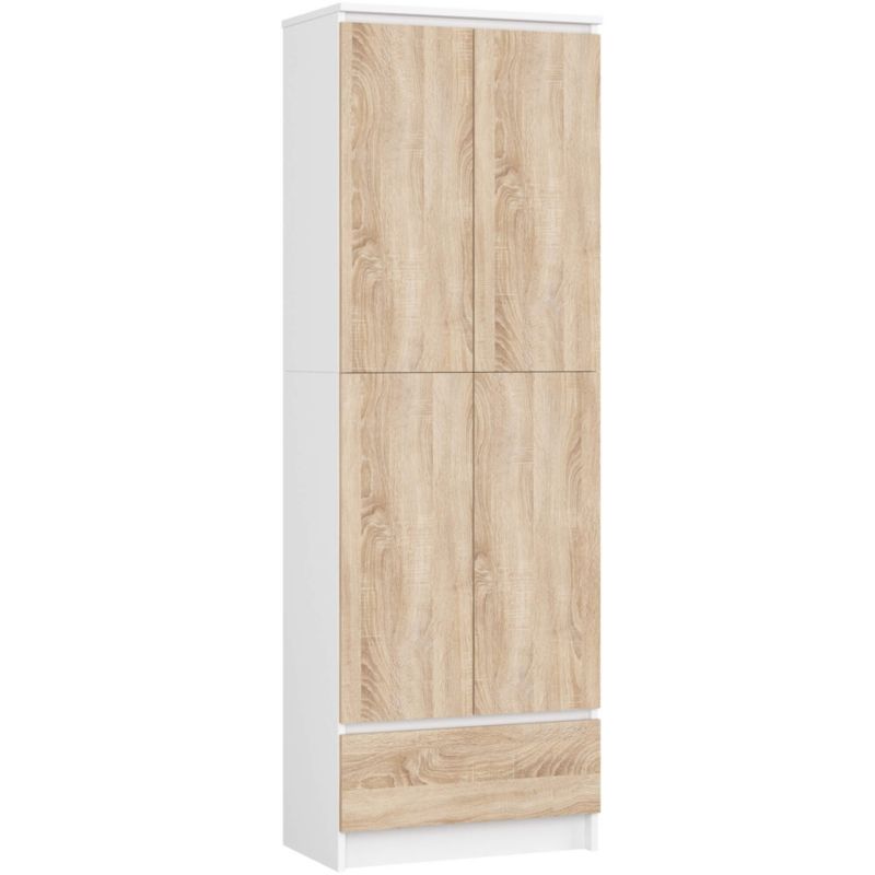 Regał Akord R60 Biały 60 cm 2 drzwi 1 szuflada kolor Dąb Sonoma mat 4 półki 60x35x180 cm 1 szt.