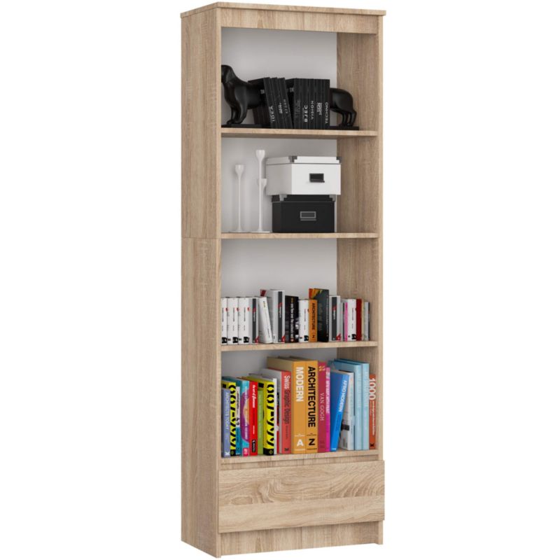 Regał Akord R60 Dąb Sonoma 60 cm 1 szuflada kolor Dąb Sonoma mat 4 półki 60x35x180 cm 1 szt.