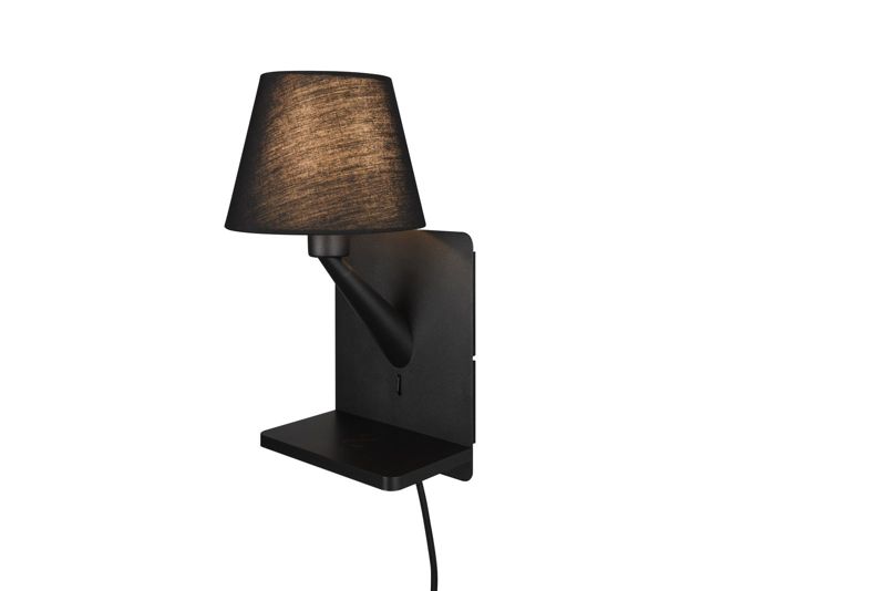 Kinkiet ścienny Trio Comfort czarny z włącznikiem do sypialni 1 x E14 x IP20 wym: 31 x 16 x 18 cm - 1 szt.
